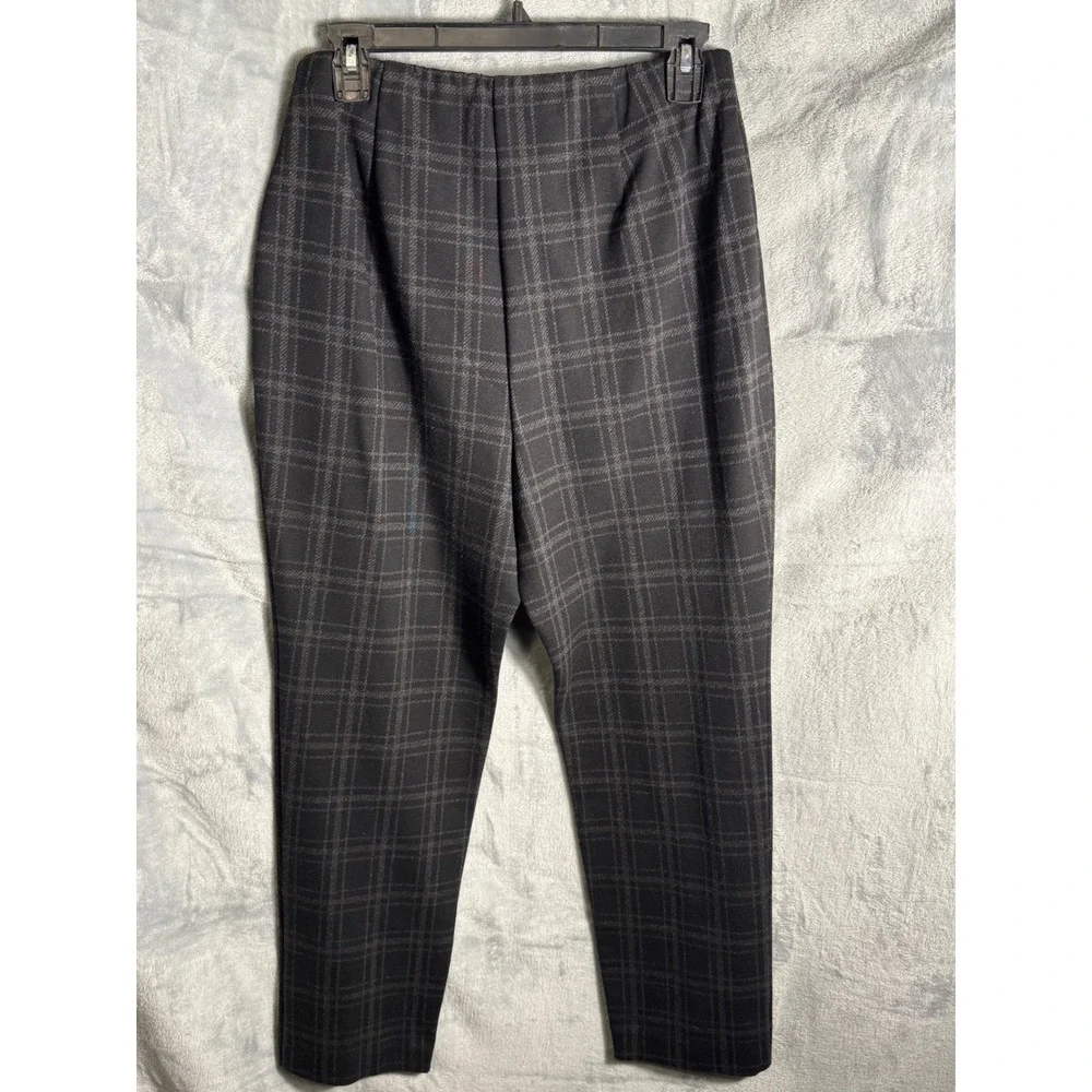 J Jill Ponte Slim Leg Plaid Pants Petite Medium Black Gray Pull On Casual Office